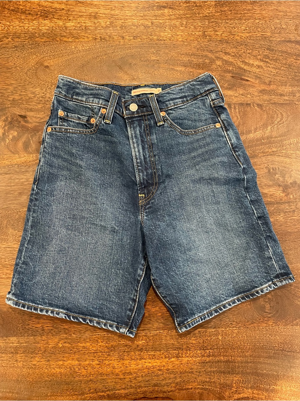 Levi's Women's Dark Blue High Waisted Bermuda Shorts